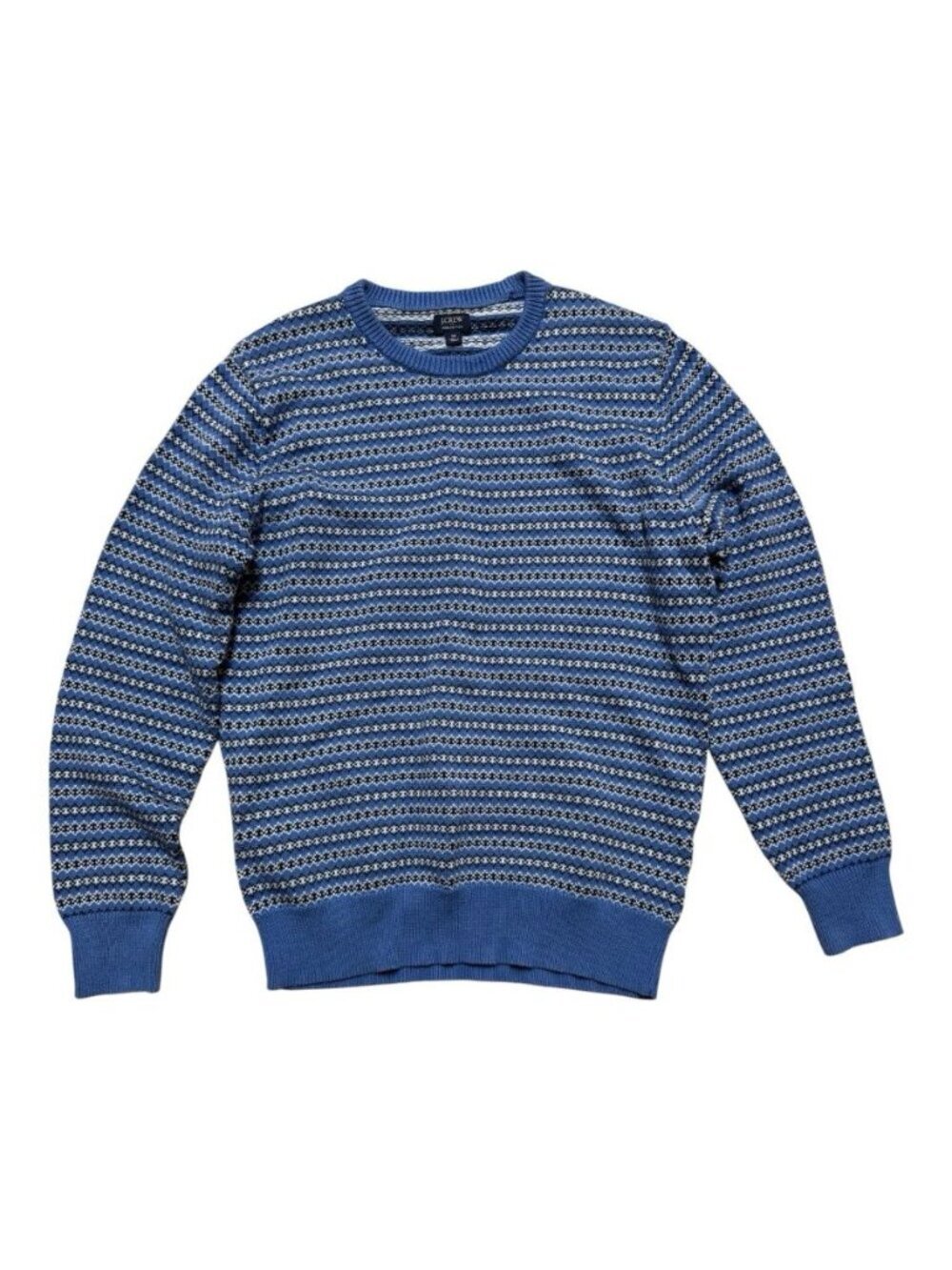 Crew Men’s Medium 100% Cotton Fair Isle Crewneck Sweater Blue